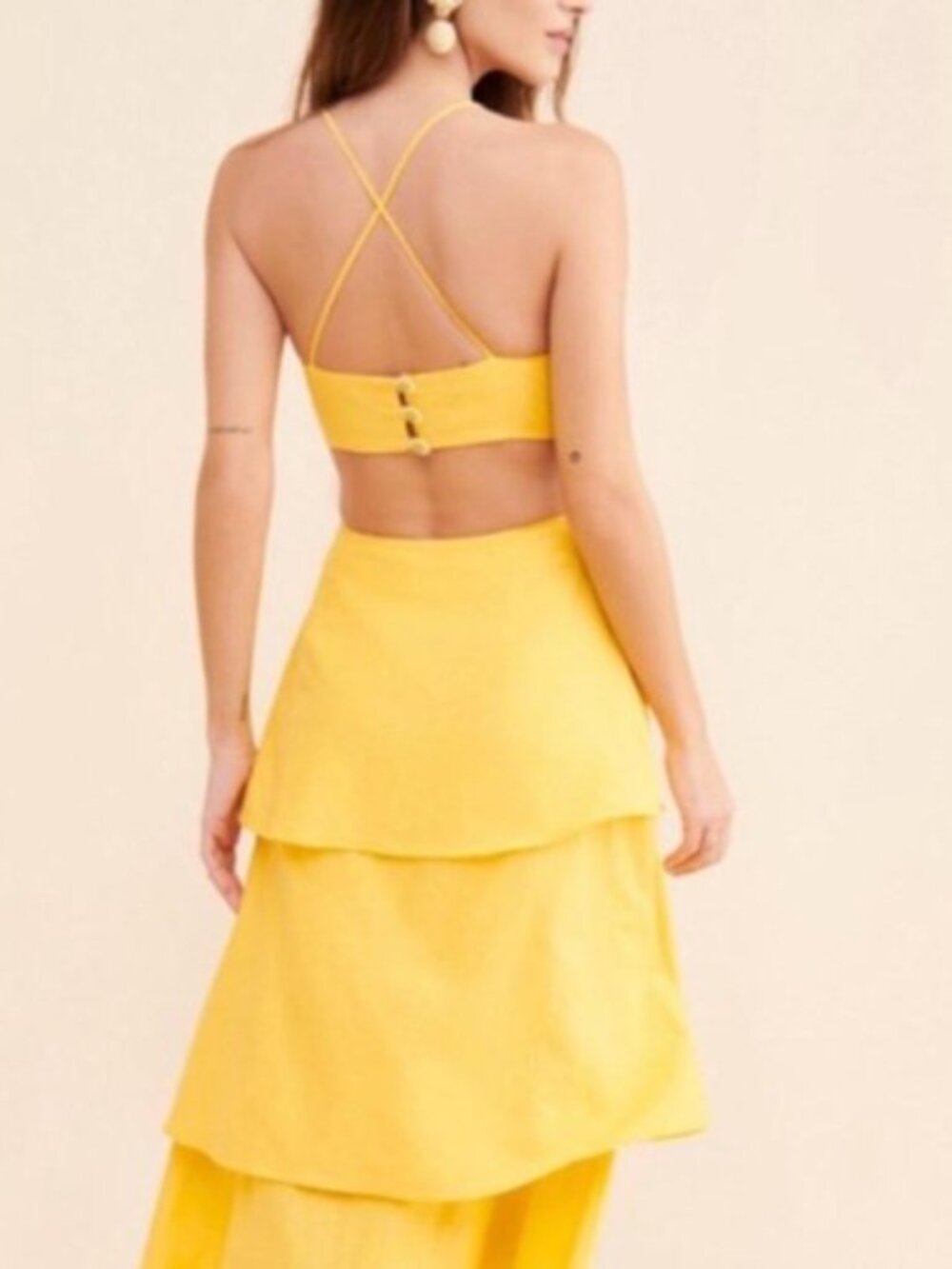 FARM Rio 3D Floral Tiered Midi Dress - M - Yellow - Picture 2 of 5
